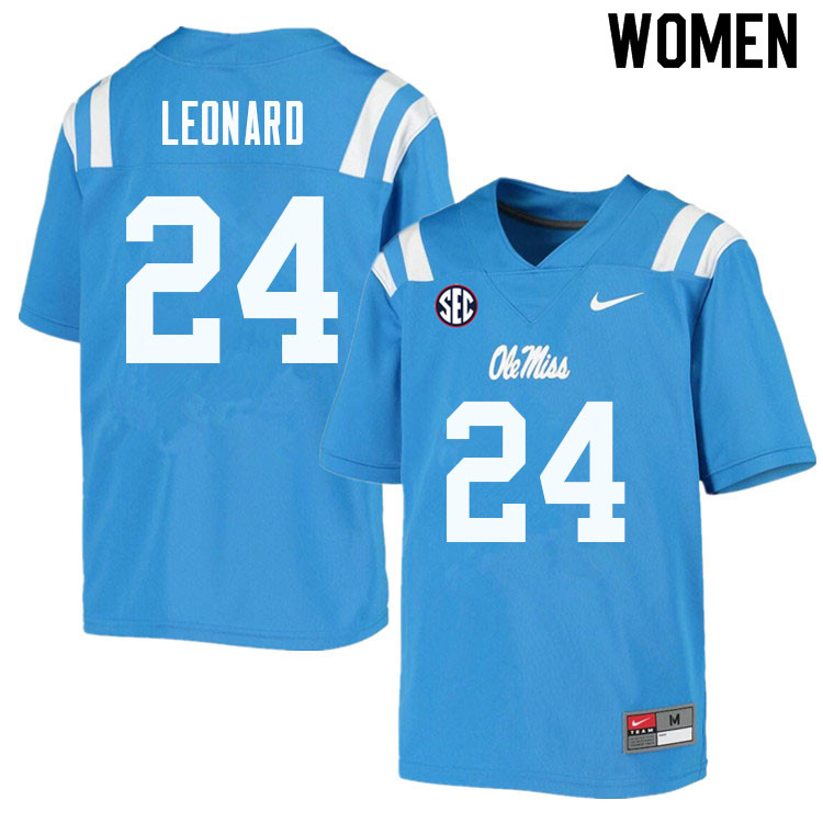 Women #24 Deane Leonard Ole Miss Rebels College Football Jerseys Sale-Powder Blue